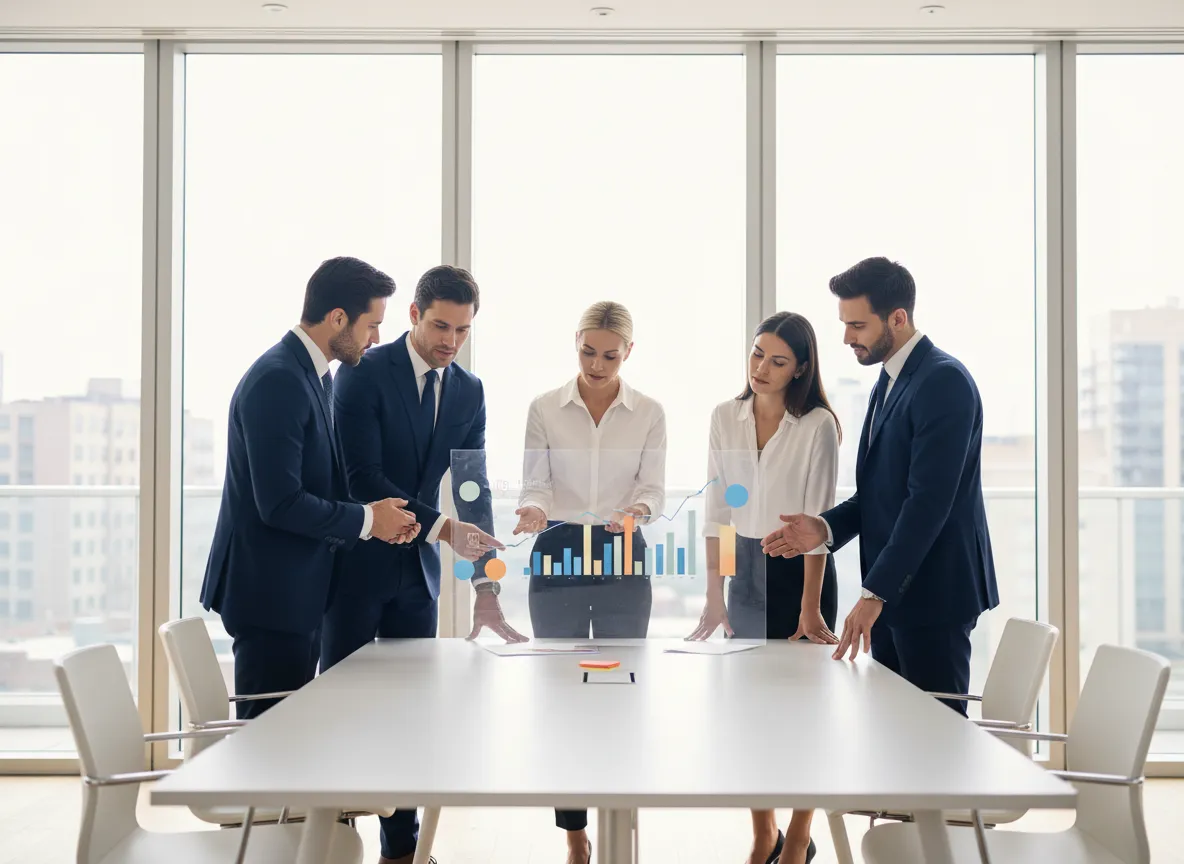 Strategic planning meeting with business leaders collaborating