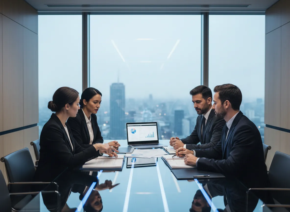 Leadership team in a strategy meeting discussing growth systems