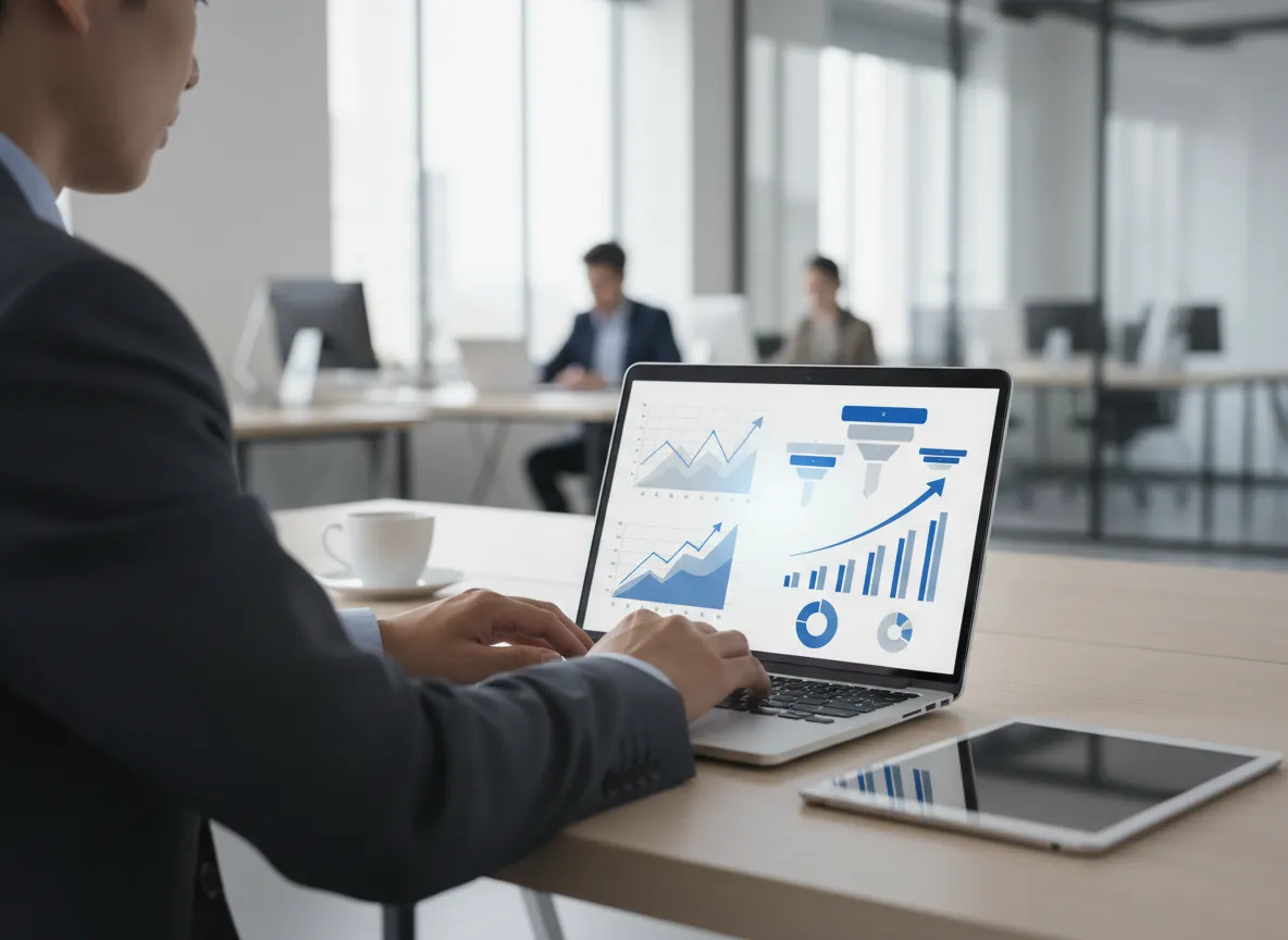 Executive reviewing growth metrics dashboard