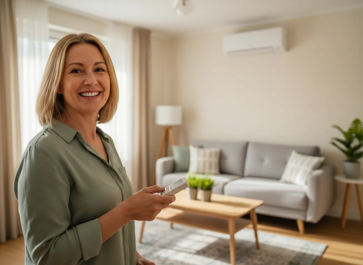 Elégedett budapesti ügyfél tiszta klímával a háttérben