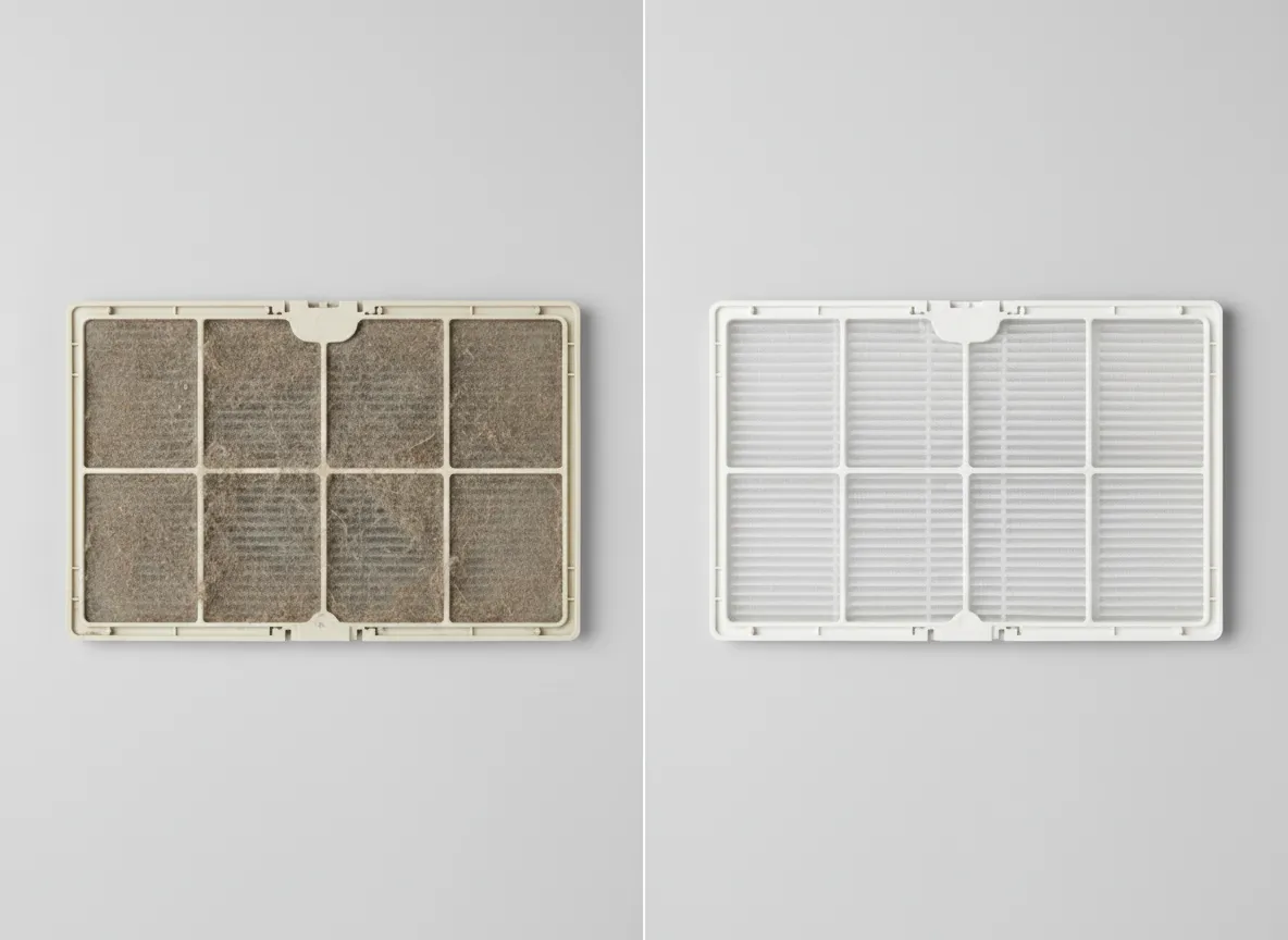 Klíma szűrő tisztítás előtt és után összehasonlító kép