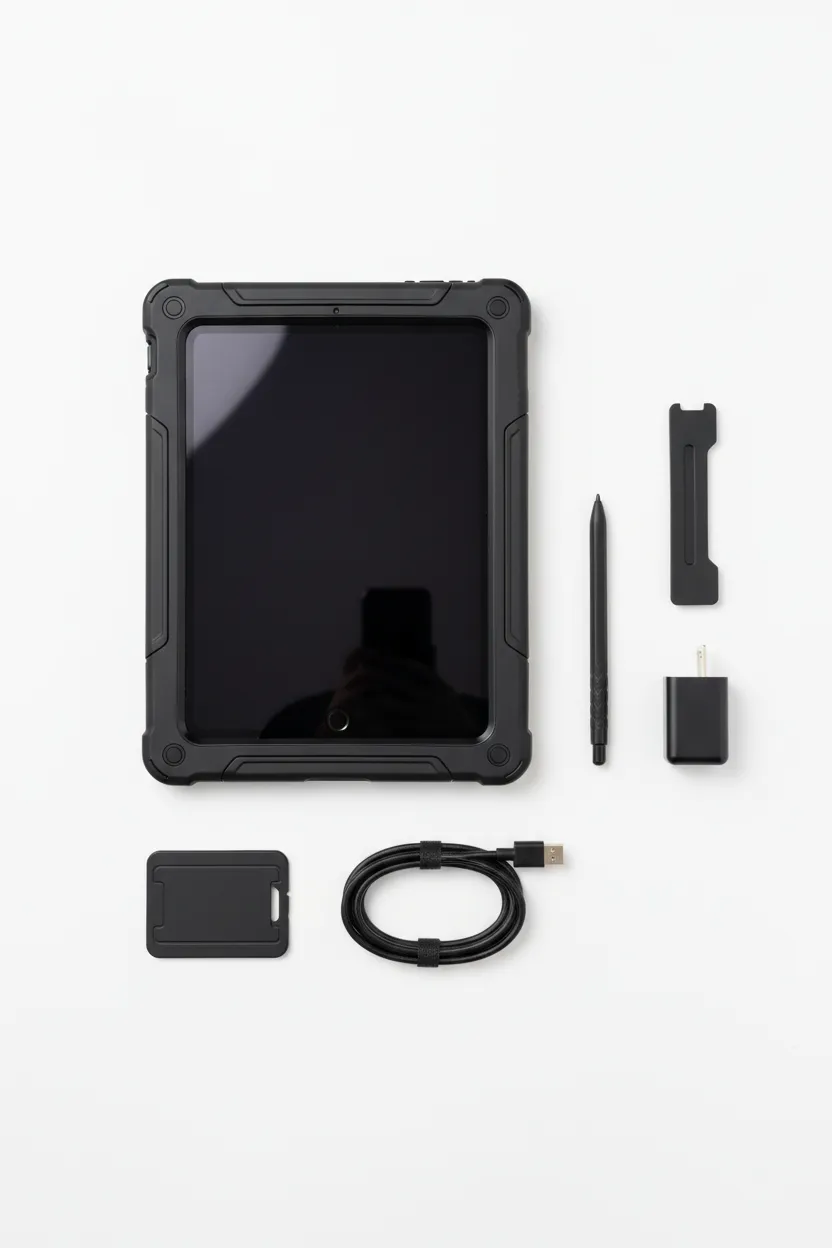 Leased iPad in protective case with accessories
