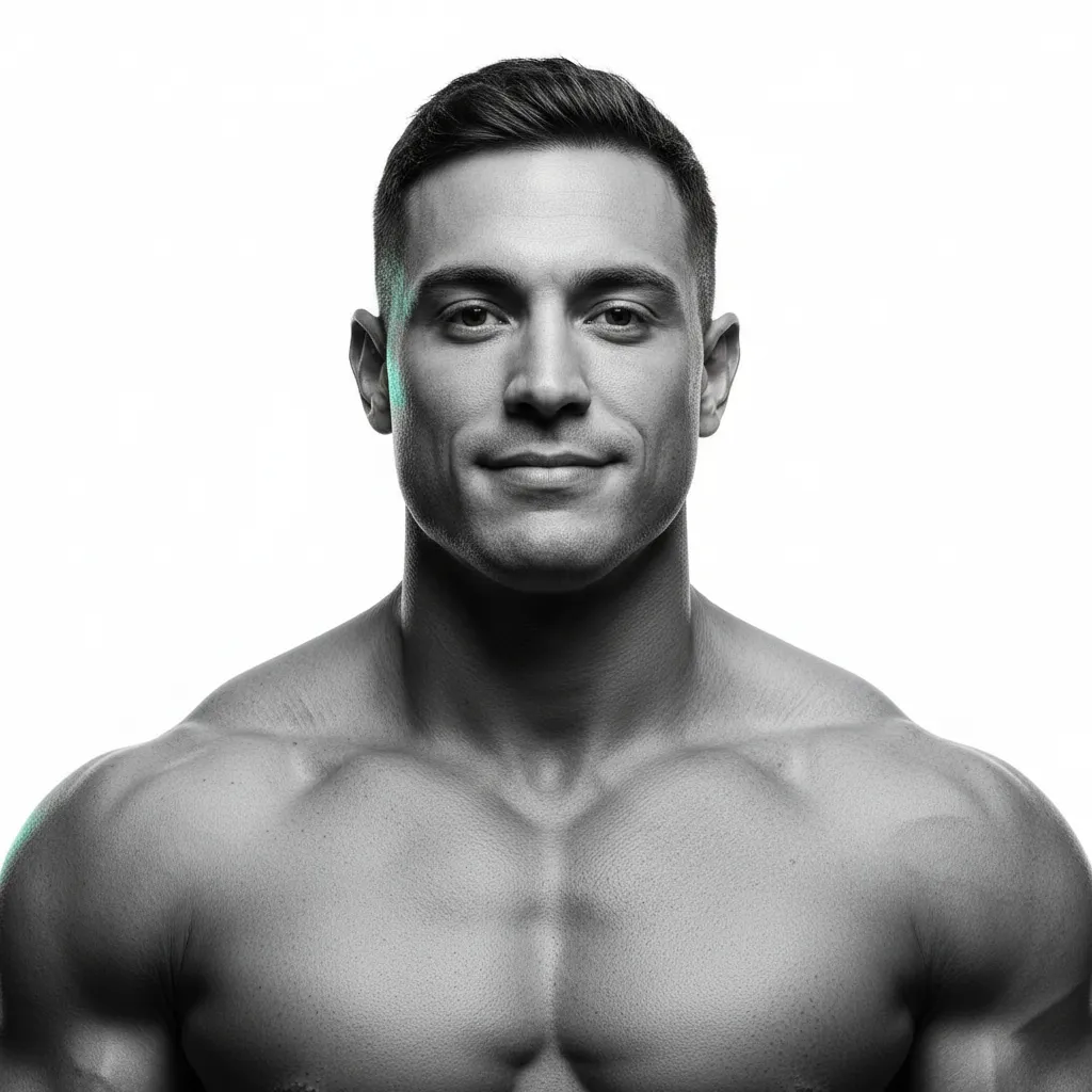 Desaturated high contrast portrait of bodybuilder Jaxon B.