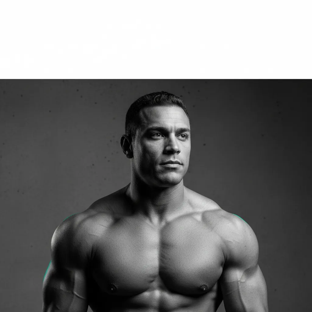 Desaturated high contrast portrait of bodybuilder Marcus T.