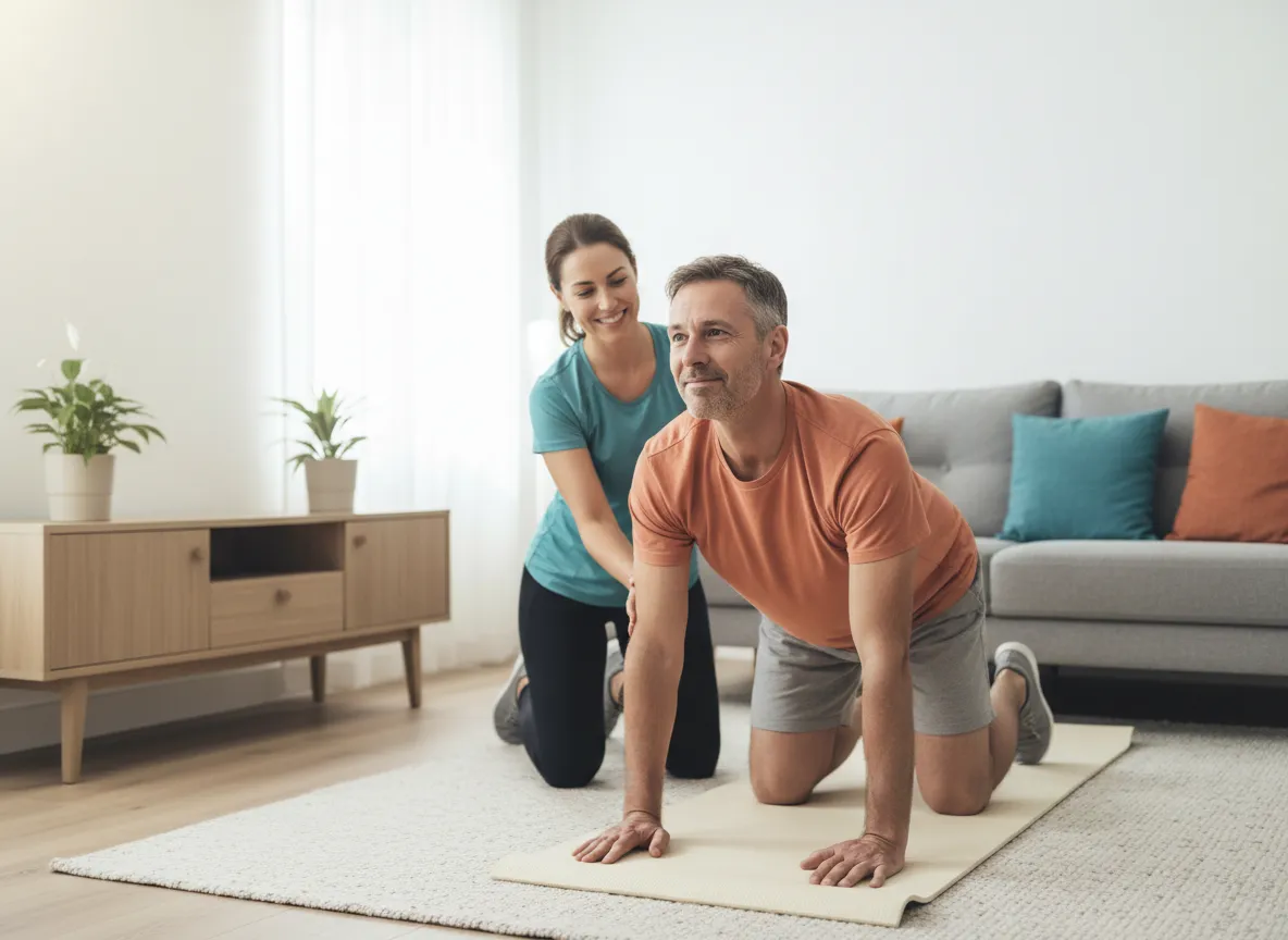 Instructor demonstrating gentle back pain relief exercises