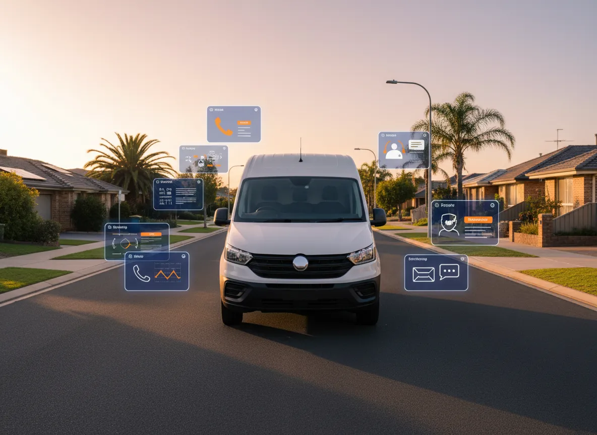 Clean white trade van with digital AI interface overlay