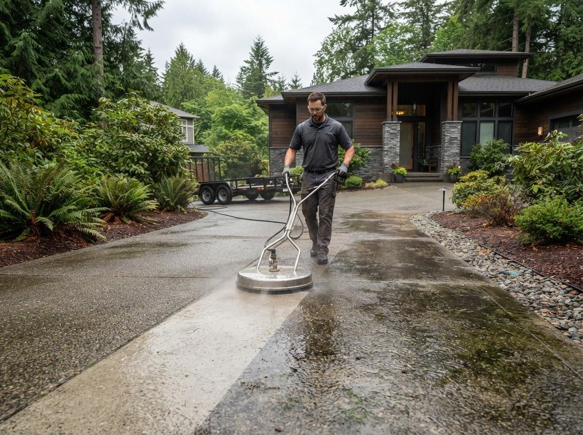 Pressure washing a residential driveway with a surface cleaner