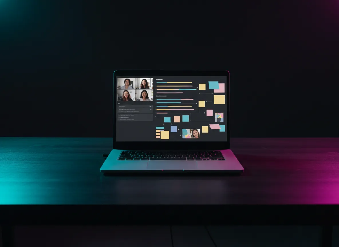 Creative sync video call with notes and timelines on screen
