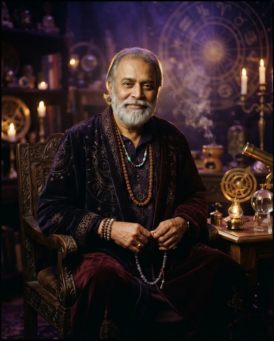 Psychic Shiva Raj in a contemplative spiritual sanctuary setting