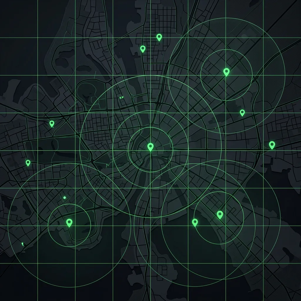 Dark abstract map and local-visibility illustration demonstrating Realty Forte GOALS Method performance in North Carolina
