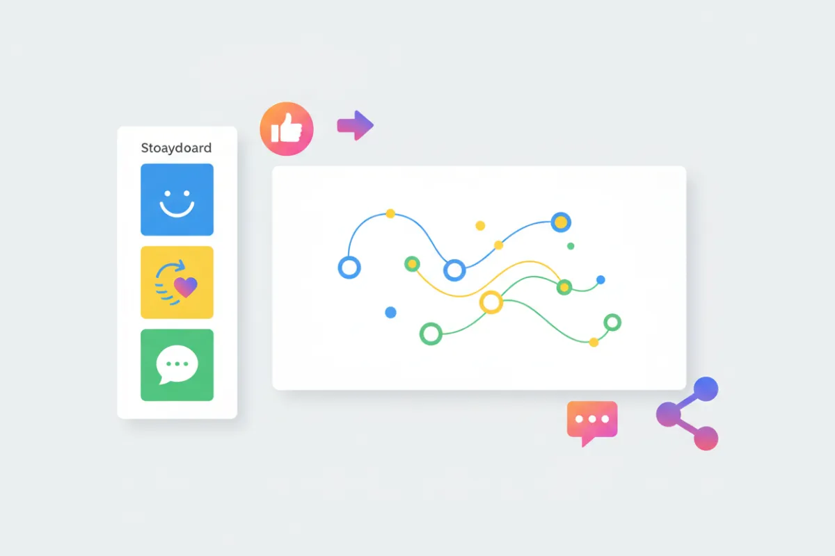 Animated social clip storyboard with motion frames and engagement icons for social-first creative