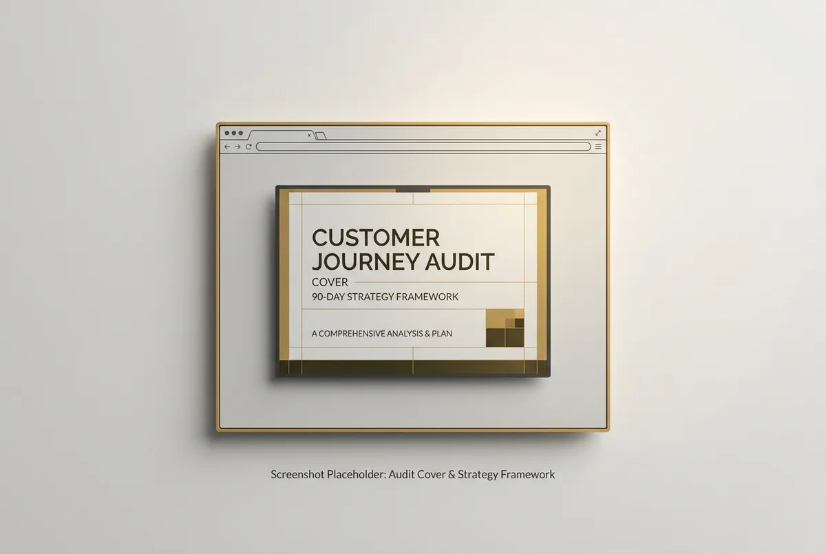 Customer journey audit document cover and 90-day strategy framework