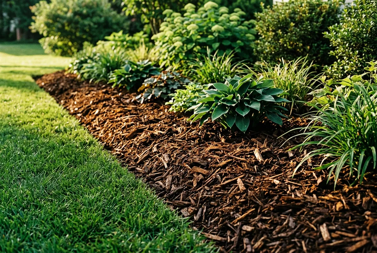 Fresh rich hardwood mulch installation and clean bed borders