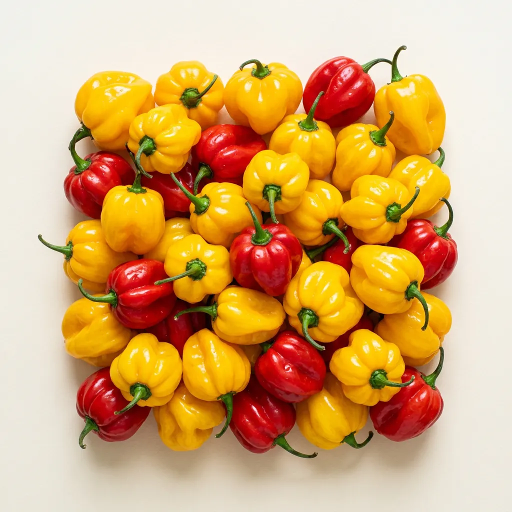 Fresh yellow and red Caribbean scotch bonnet hot peppers
