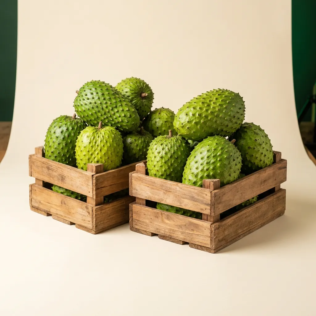 Commercial crates of fresh green soursop guanabana