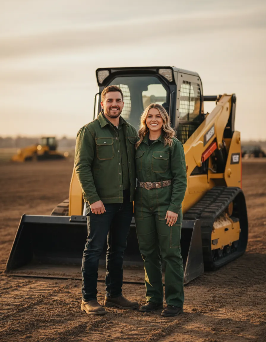 Payton and Catie Wilson of 4W Land Management Services LLC with excavation equipment
