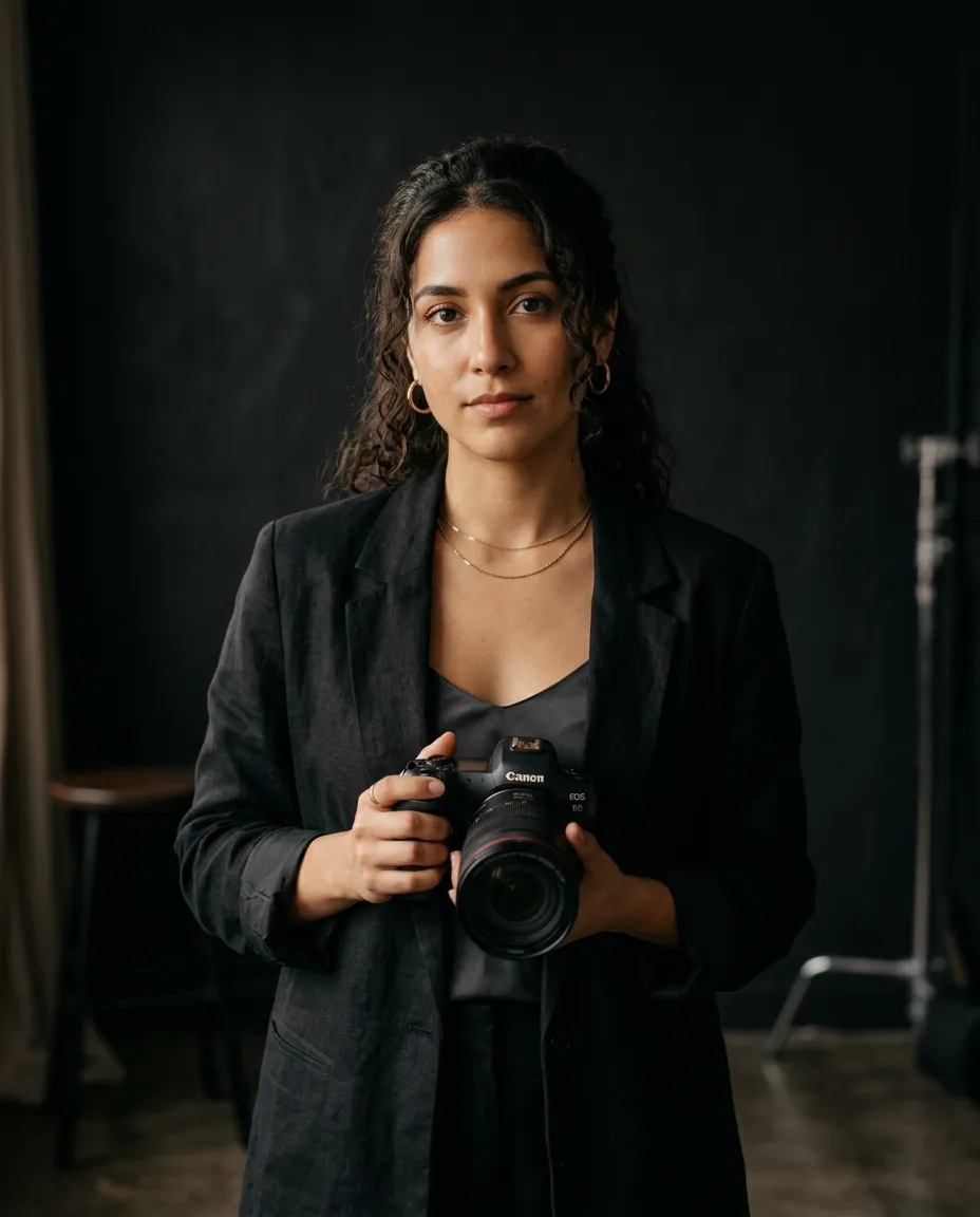 Gabriella photographing an intimate bridal portrait with high-fashion restraint