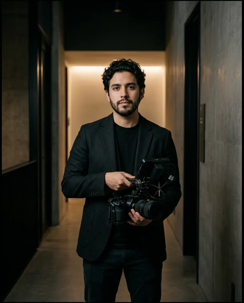 Luis directing a cinematic scene with hand-held 16mm camera movement