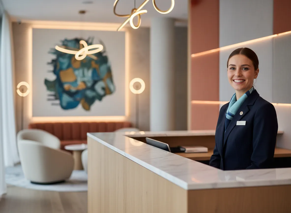 Front-desk team member welcoming a guest
