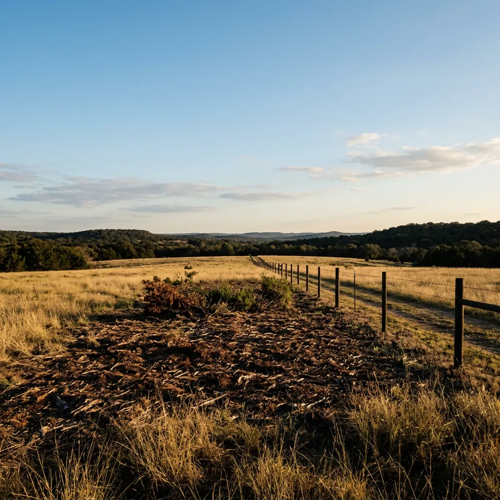 Professionally cleared Texas ranch land in Granbury with mulched cedar and open native pastures