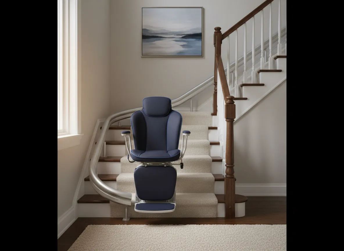 Stair chair lift installed on a residential staircase