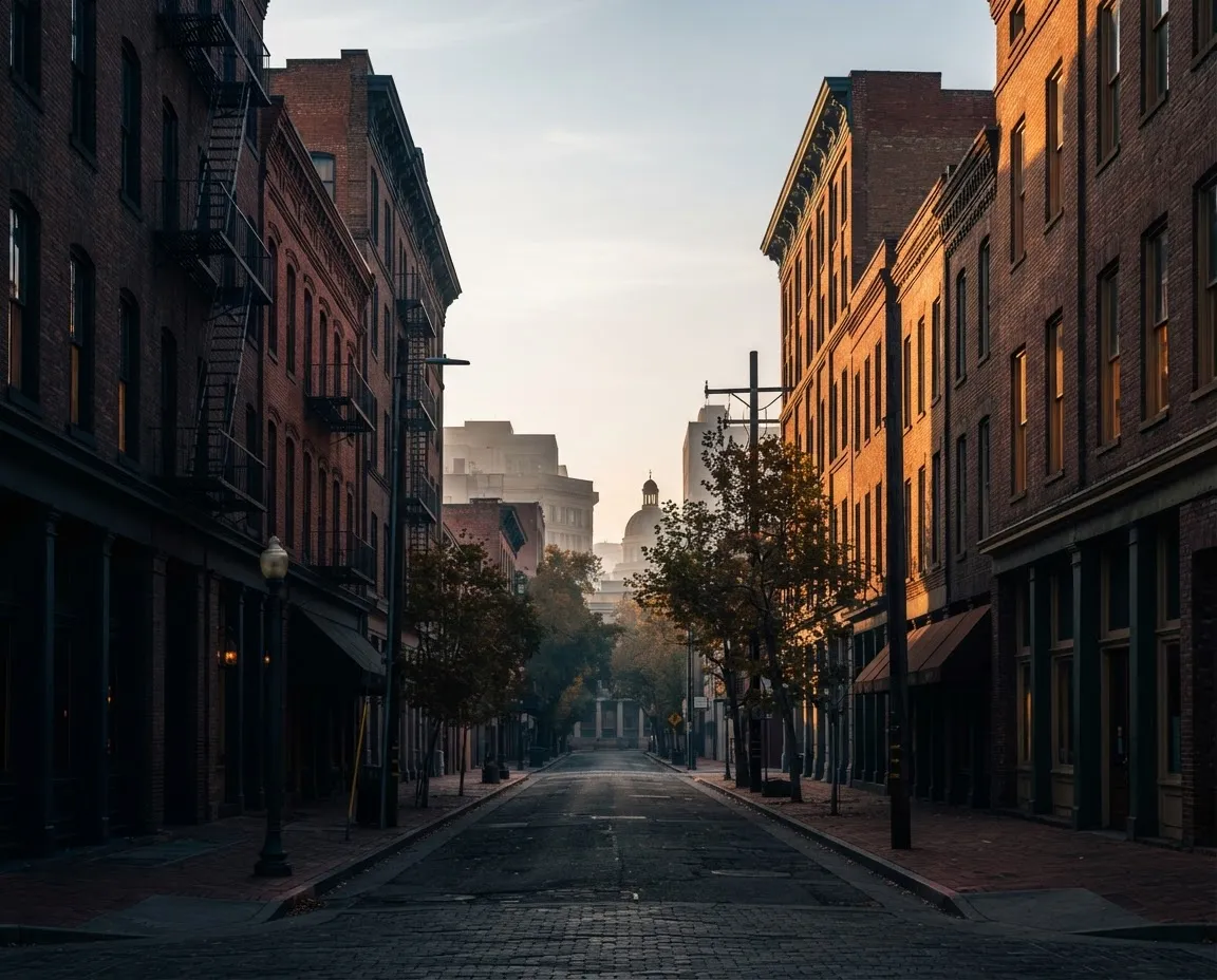 Historic urban architecture and morning light in Sacramento Midtown