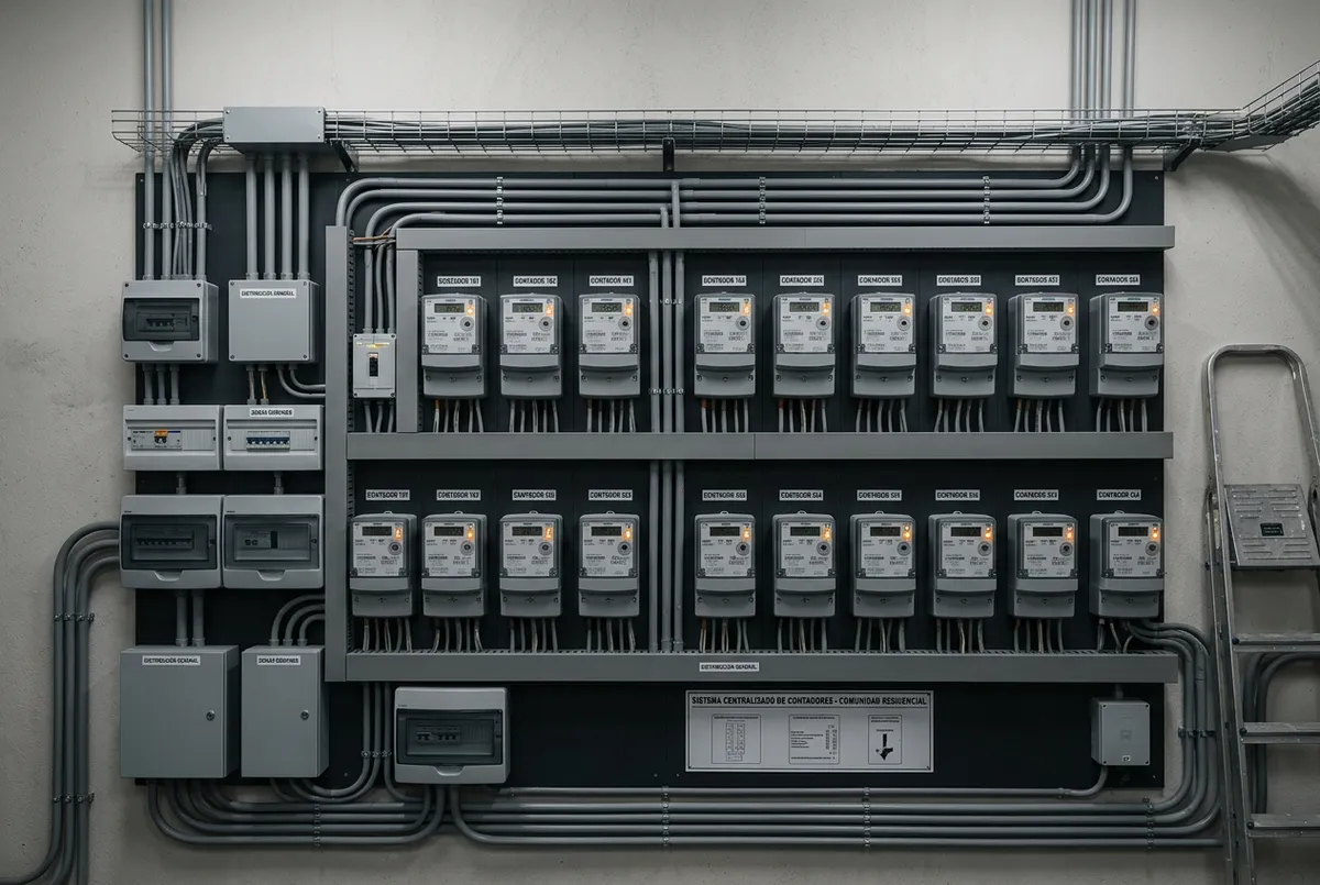 Batería centralizada de contadores y cuadro de servicios comunitarios de edificio residencial