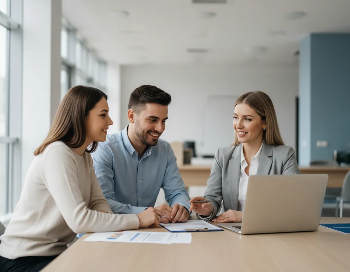 Cuplu consultând un consultant pentru credit ipotecar