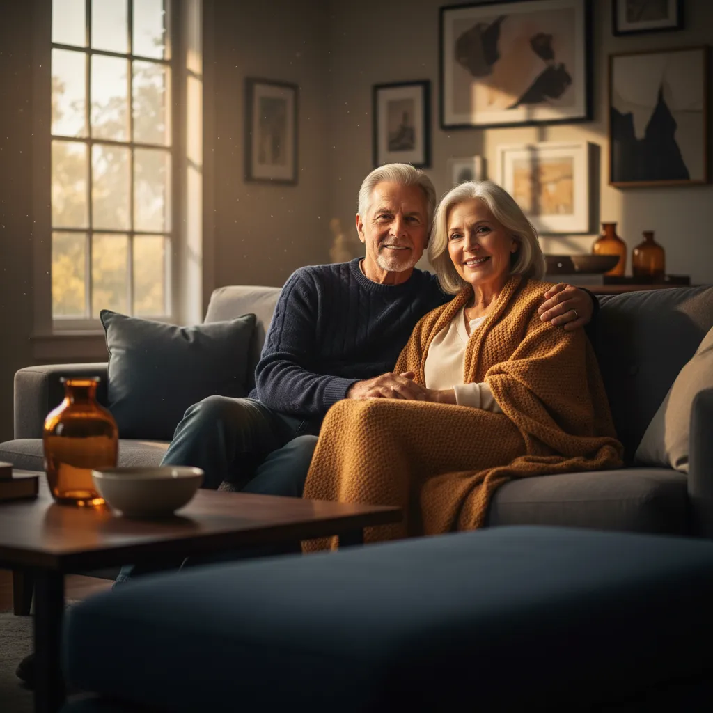 Senior couple relaxing confidently at home