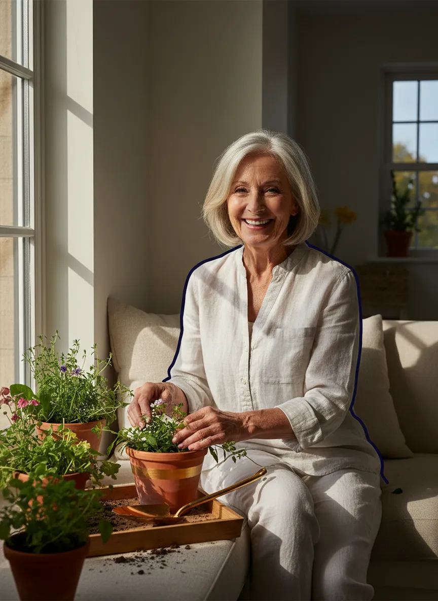 Active senior enjoying a hobby in their home