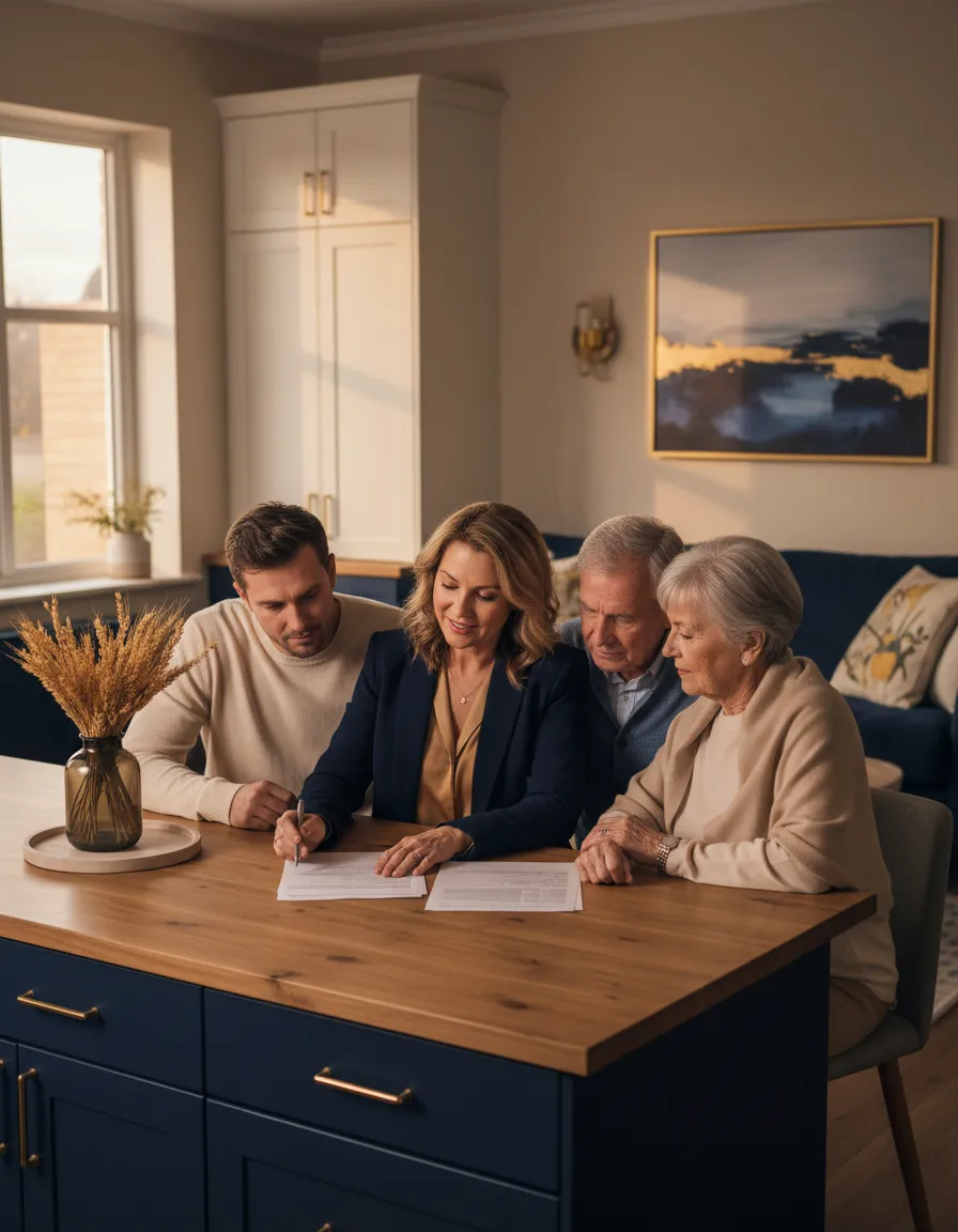 Trusted mortgage advisor discussing reverse mortgage options with family