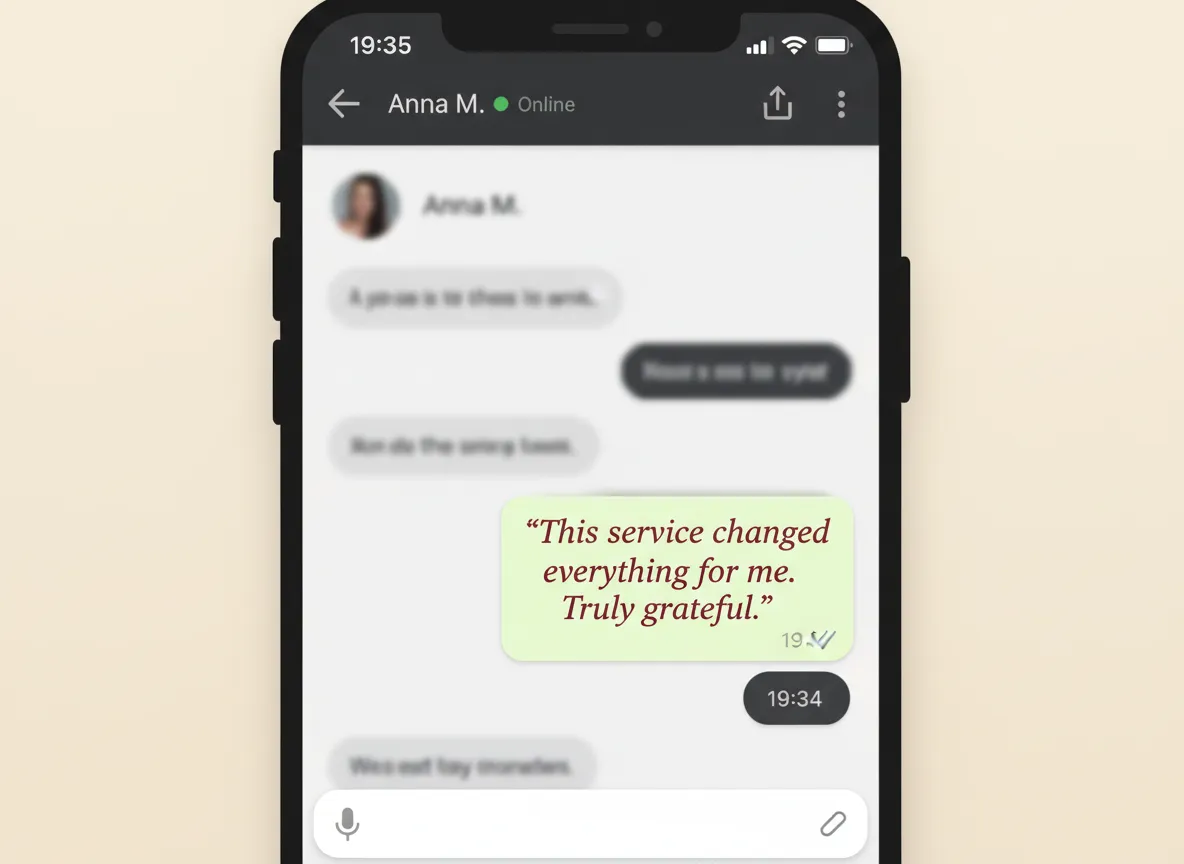 Screenshot di una recensione WhatsApp di un cliente soddisfatto