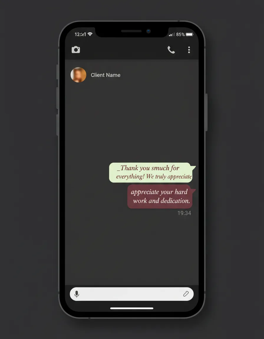 Screenshot di una recensione WhatsApp di un cliente soddisfatto
