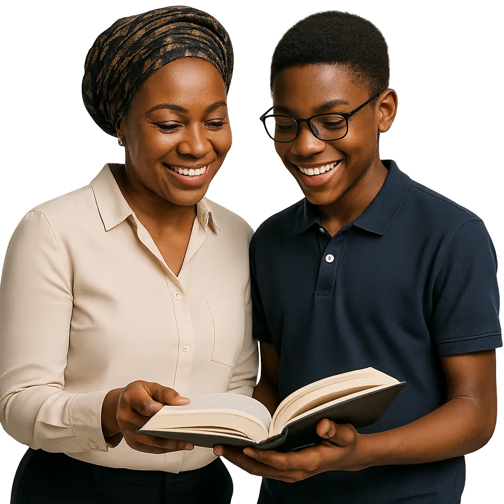 Confident Nigerian parent and child preparing for secondary school transition