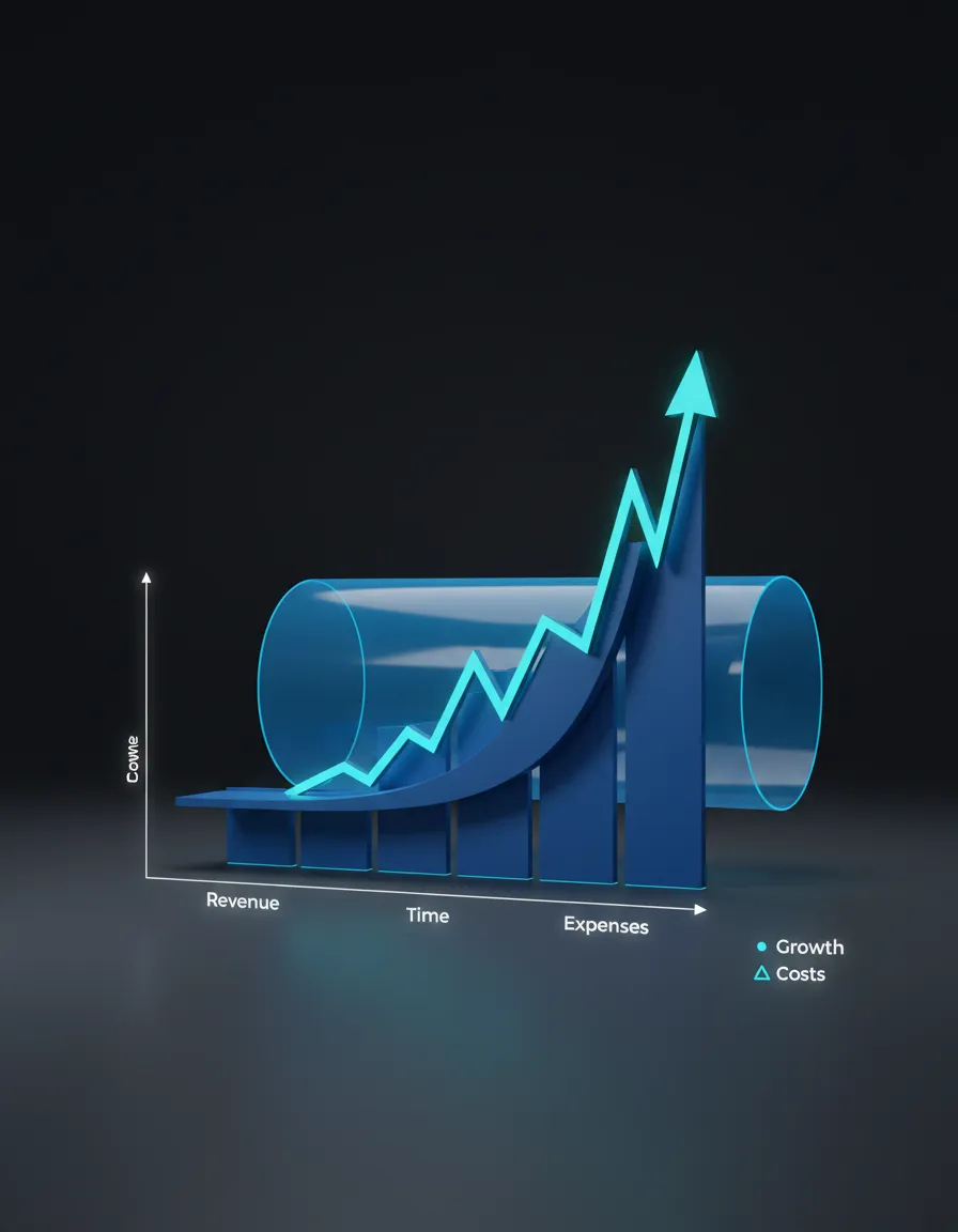 Diagnostic chart indicating plateaued growth vs rising costs