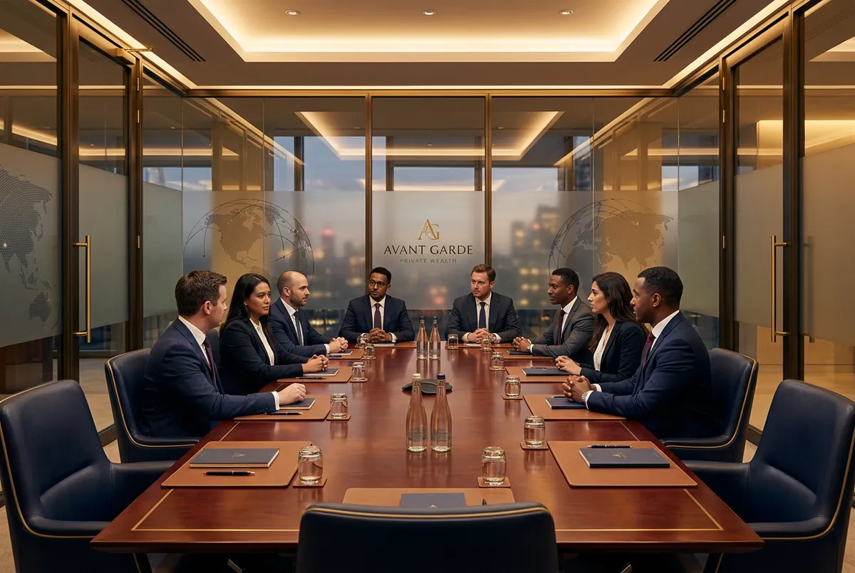 Private wealth conference room with executive architectural finishings