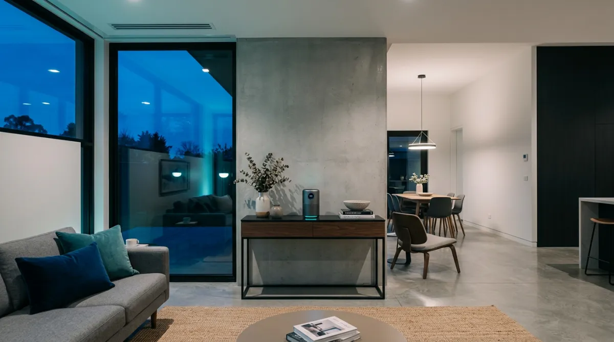 Modern energy-efficient contemporary residential home interior with tight building envelope
