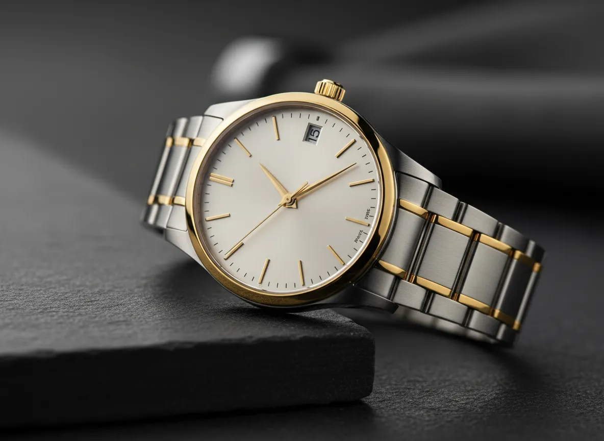 Reloj elegante en primer plano sobre fondo oscuro