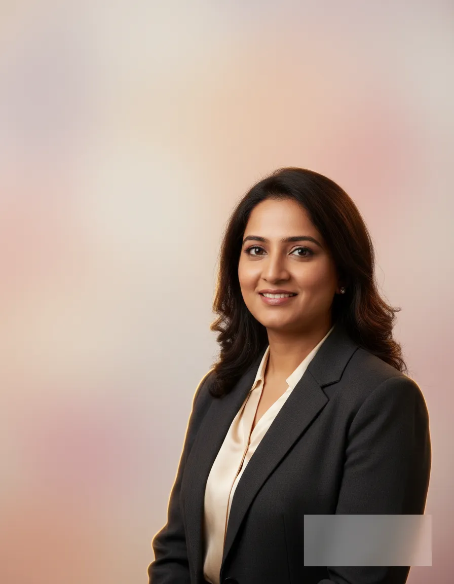 Professional head-and-shoulders portrait of an Indian woman in business clothing