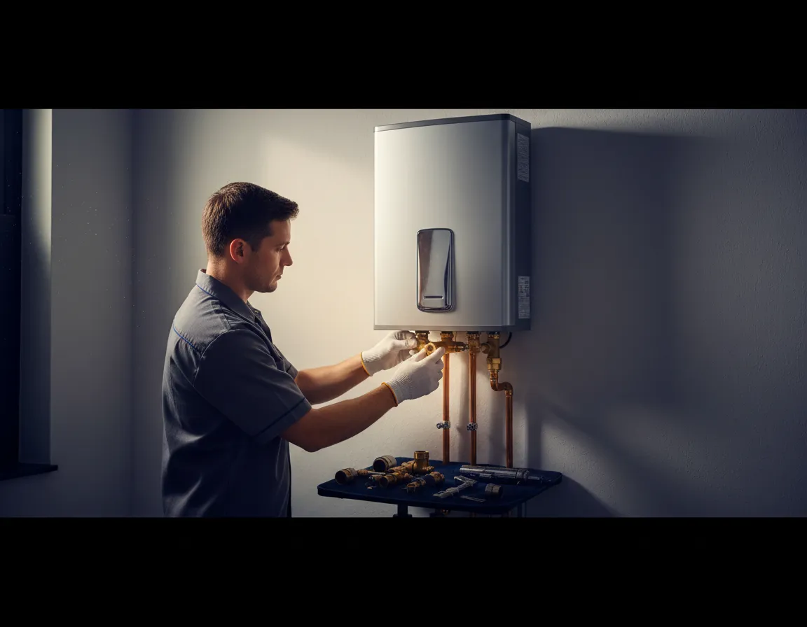 Signature Plumbing master technician performing a pristine white-glove residential water heater installation