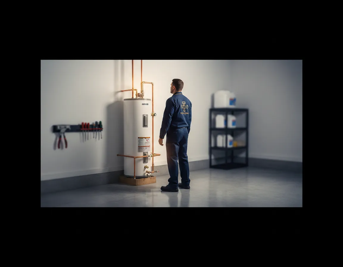 Signature Plumbing master technician performing a pristine white-glove residential water heater installation