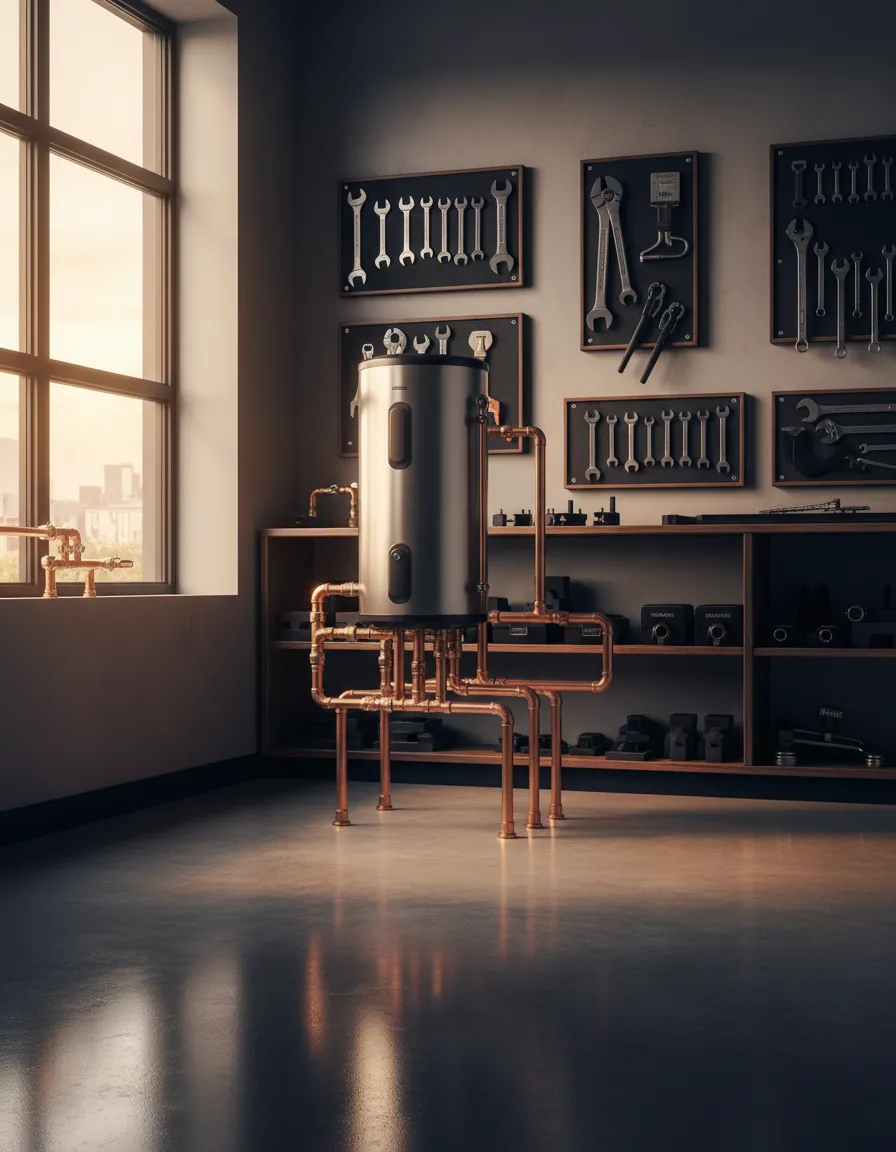 Pristine plumbing workspace after high-end installation