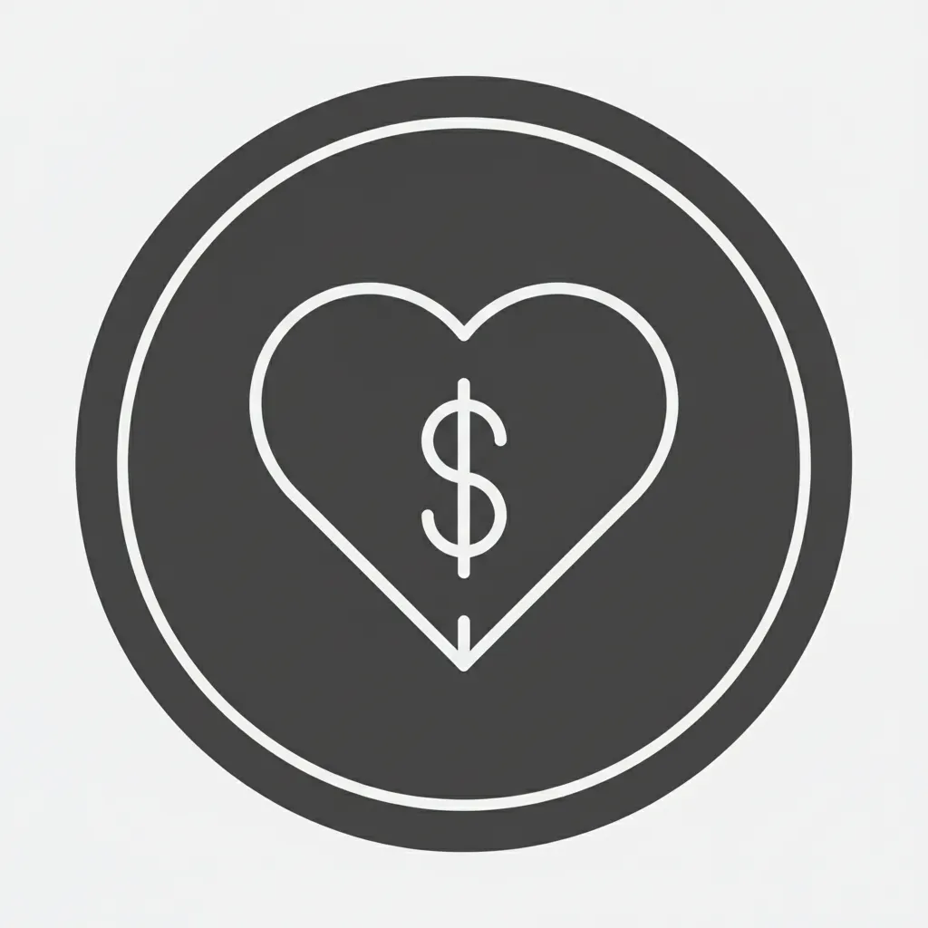 Heart with dollar sign icon illustration representing care and savings