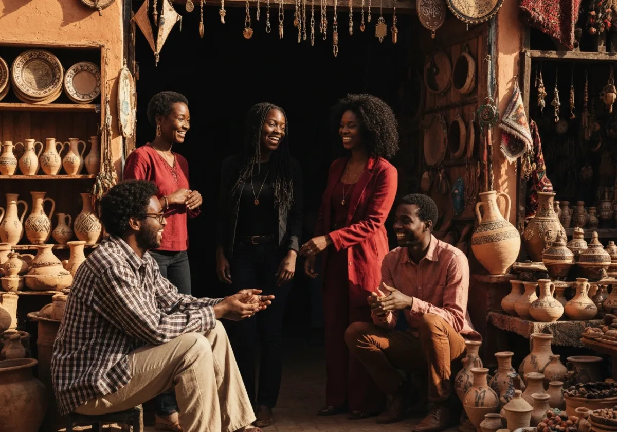 Travelers engaging in cultural immersion