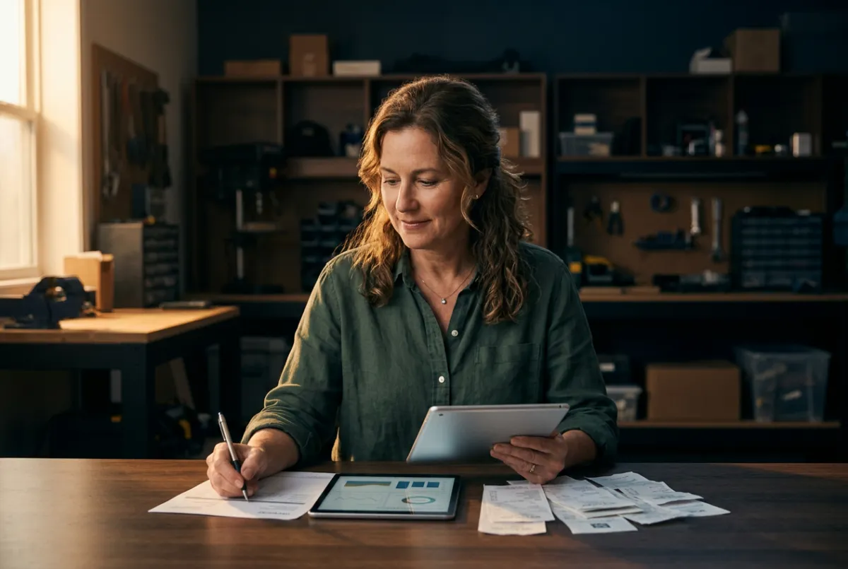Small business owner reviewing streamlined operations on a clean desk