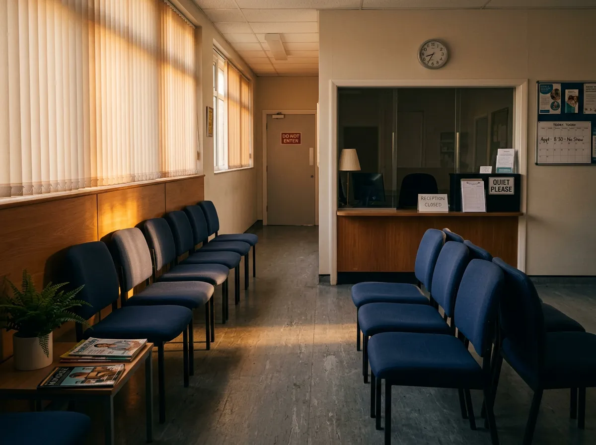 Empty consultation waiting room with unoccupied chairs