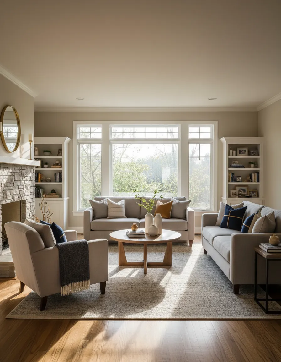 A calming, peaceful living space representing a well-cared-for family home in Northwest Indiana
