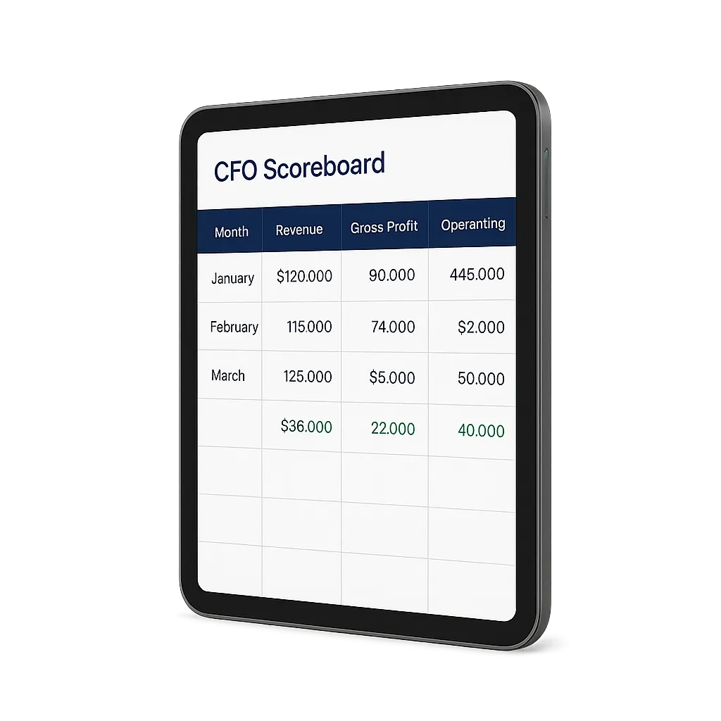 CFO Scoreboard 3D Spreadsheet Mockup