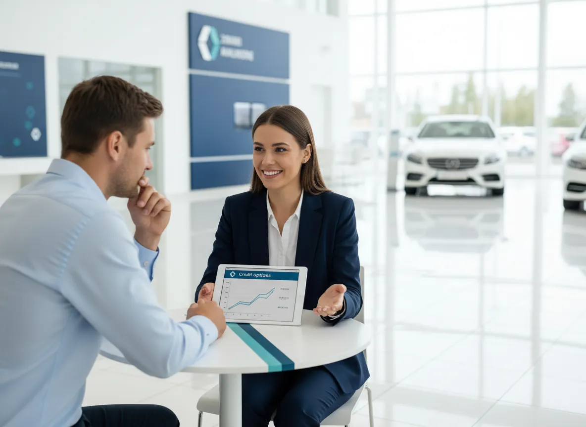 Sales professional walking a client through credit options