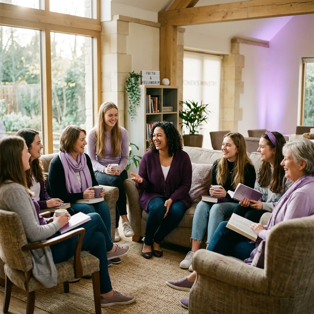 Women smiling and connecting together in fellowship at a church Ladies Ministry gathering